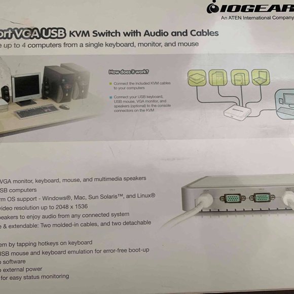 ***Open Box*** 4 Port VGA USB Switch with Audio and Cables - Picture 4 of 4